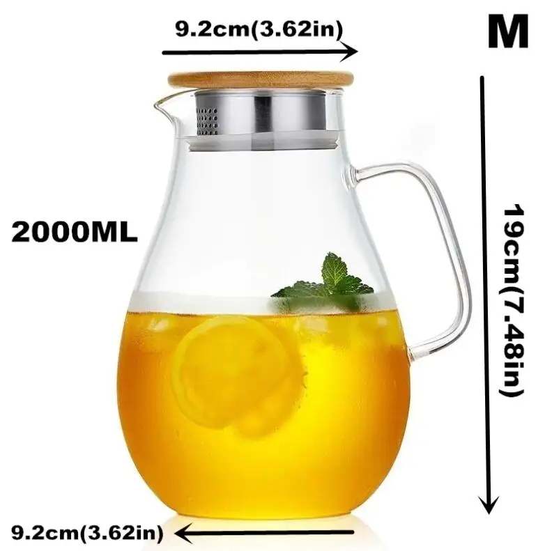Reihey Transparent Glass Water Bottle Juice Jug High Capacity Heatable Tea Pot Kettle Heat-Resistant Leak-Proof Carafe
