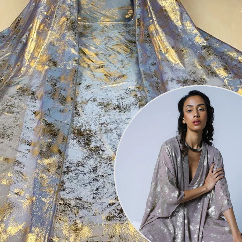 Wholesale 150cm lightweight 100% polyester soft bronzing chiffon floral shiny fabric with glitter