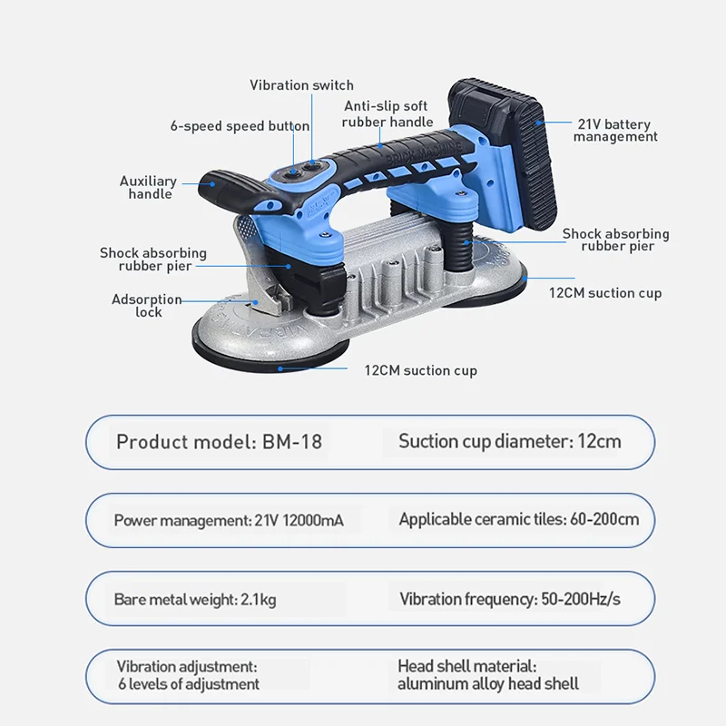 21V Cordless Tool Professional Vibrator Machine Tiles Laying Handheld Vibrating Tiling Electric Paving Tile Tiler