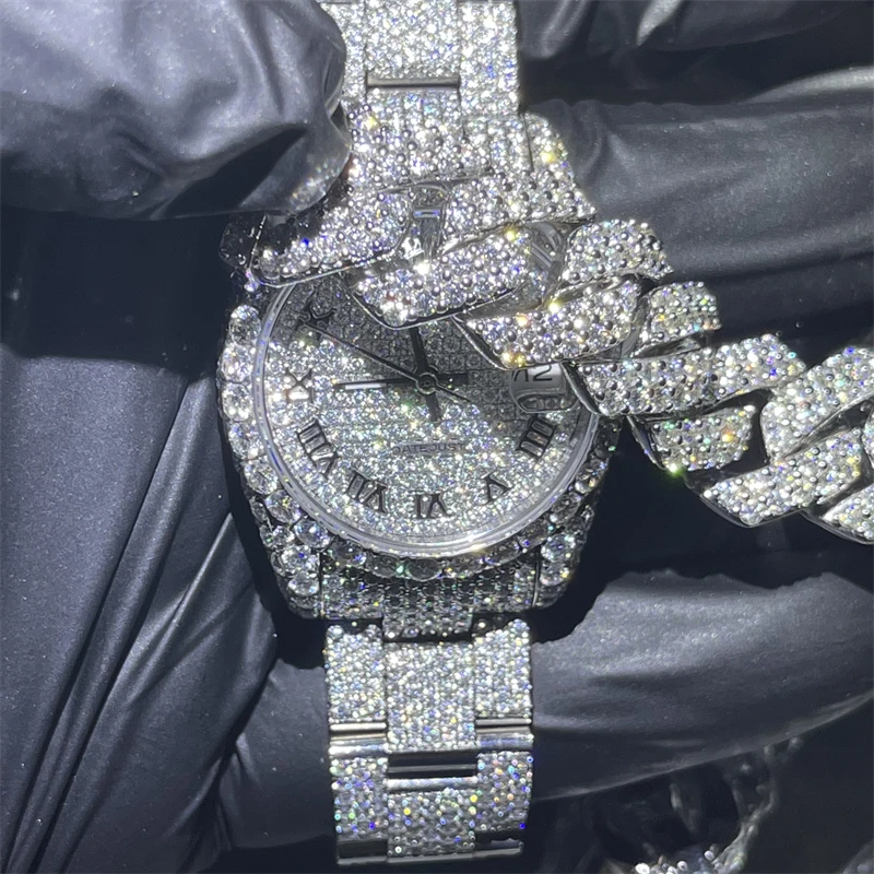 bust Stainless Steel Watch Iced Out Diamond Band Moissanite Watch hop premium diamond vvs moissanite watch