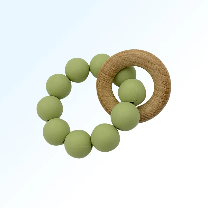 
Infant Teething Rings Wooden Rattles Sensory Toys Retro Color Beech Wood Baby Teether Bracelet 