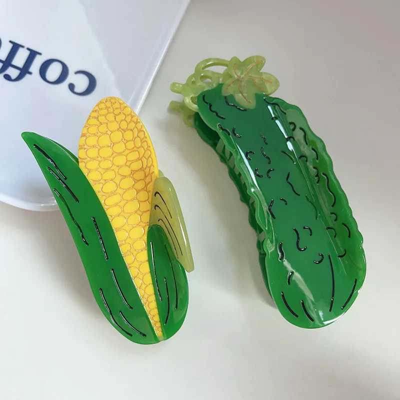 Fun Creative Corn Hair Claws Clip Personality Vegetable Cucumber Acetate Hairpin Back Head Hairpin Shark Clip Hair Accessories