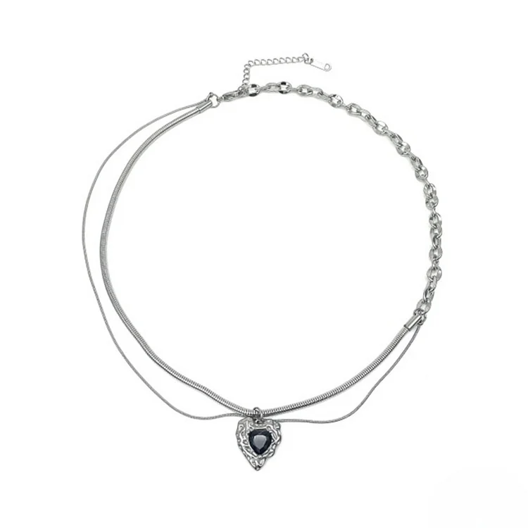 Hip hop link chain necklace personalized jewelry black heart pendant necklace