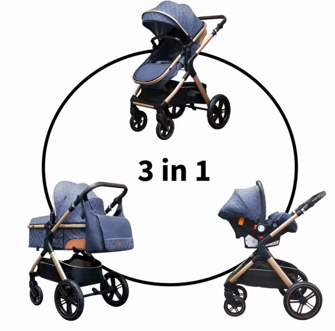 Lightweight Deluxe 3-in-1 Foldable Travel System Full Size Jogging Bassinet Combo Infant Car Seat Carrying Stroller