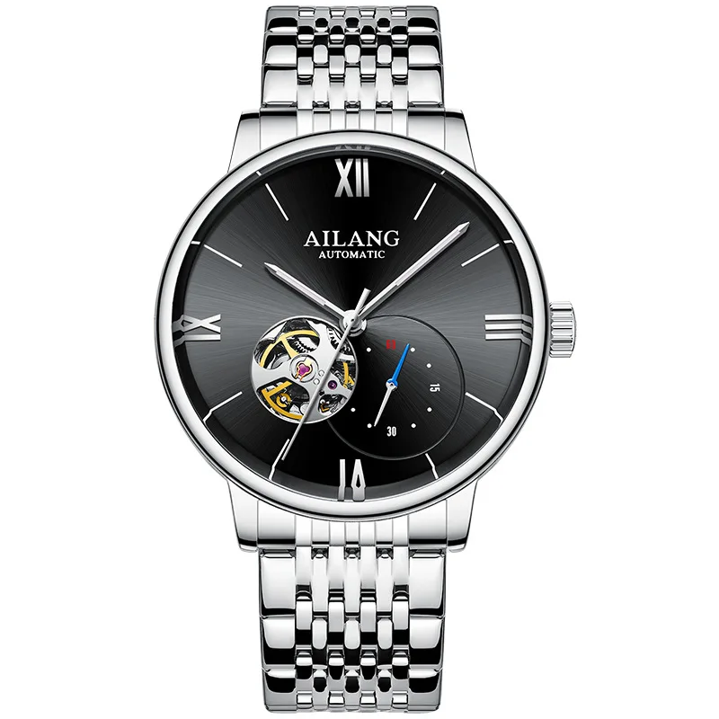 AILANG Luxury Watch Men Automatic Luminous Black Clock Men Stainless Steel Waterproof Mechanical Watch Relogio 8268