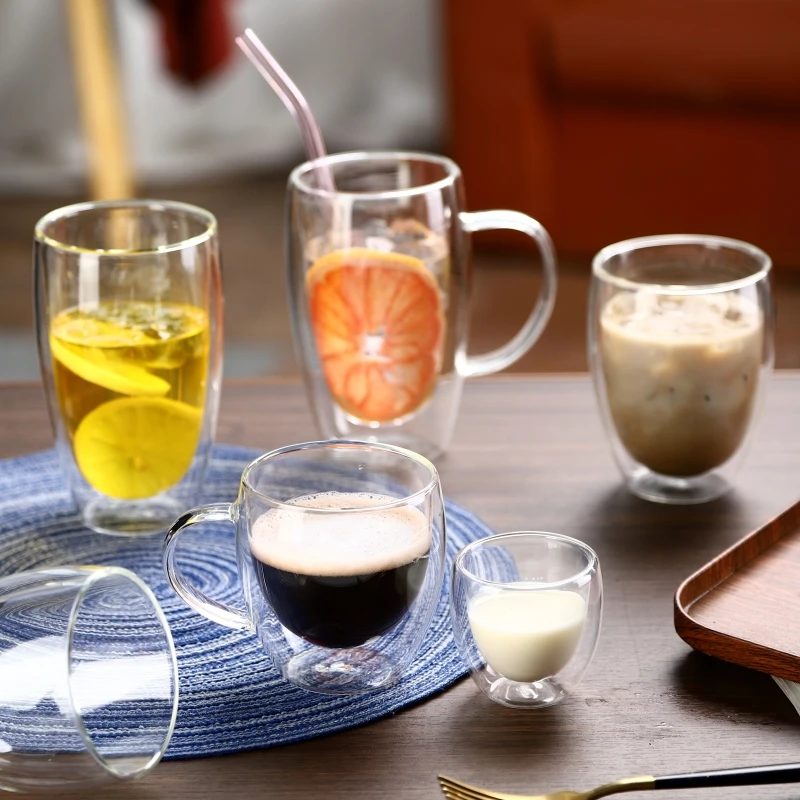 350 ml  Clear Tea Cups Double Wall Glass Coffee Cup Hot Sale Perfect for Party