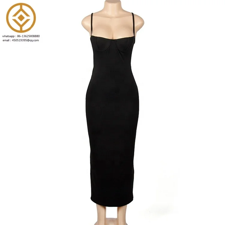 H9421C Elegant Solid Spaghetti Strap Sleeveless Maxi Dress Women Hipster Sexy Low Cut Backless Body-Shaping Robe 2023 Clubwear