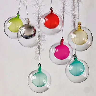 Custom Blown Colored Hollow Double Glass Sphere Ball Ornaments for Christmas Tree Decoration