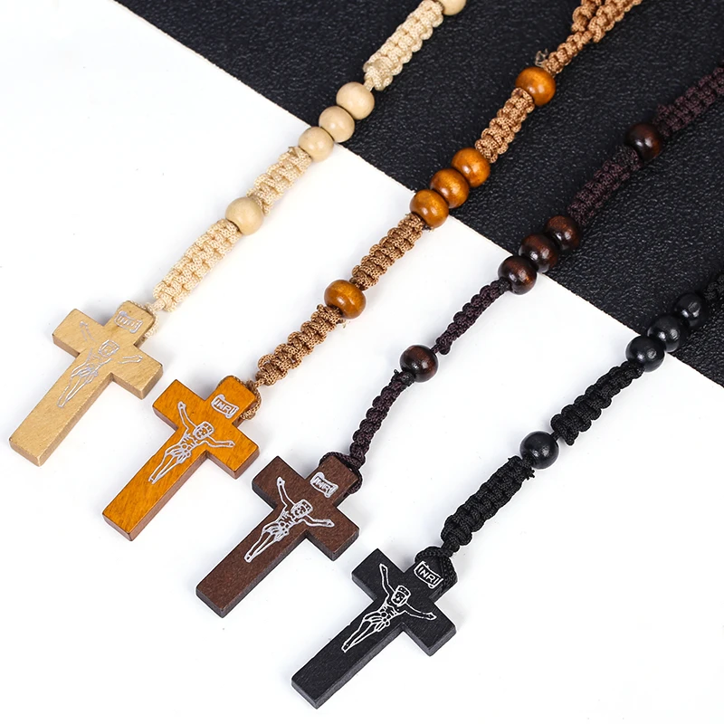 Wholesale Cross Catholic Rosary Wood amber rosary tasbeeh Muslim Islamic rosary beads jesus necklace Fashion jewelry