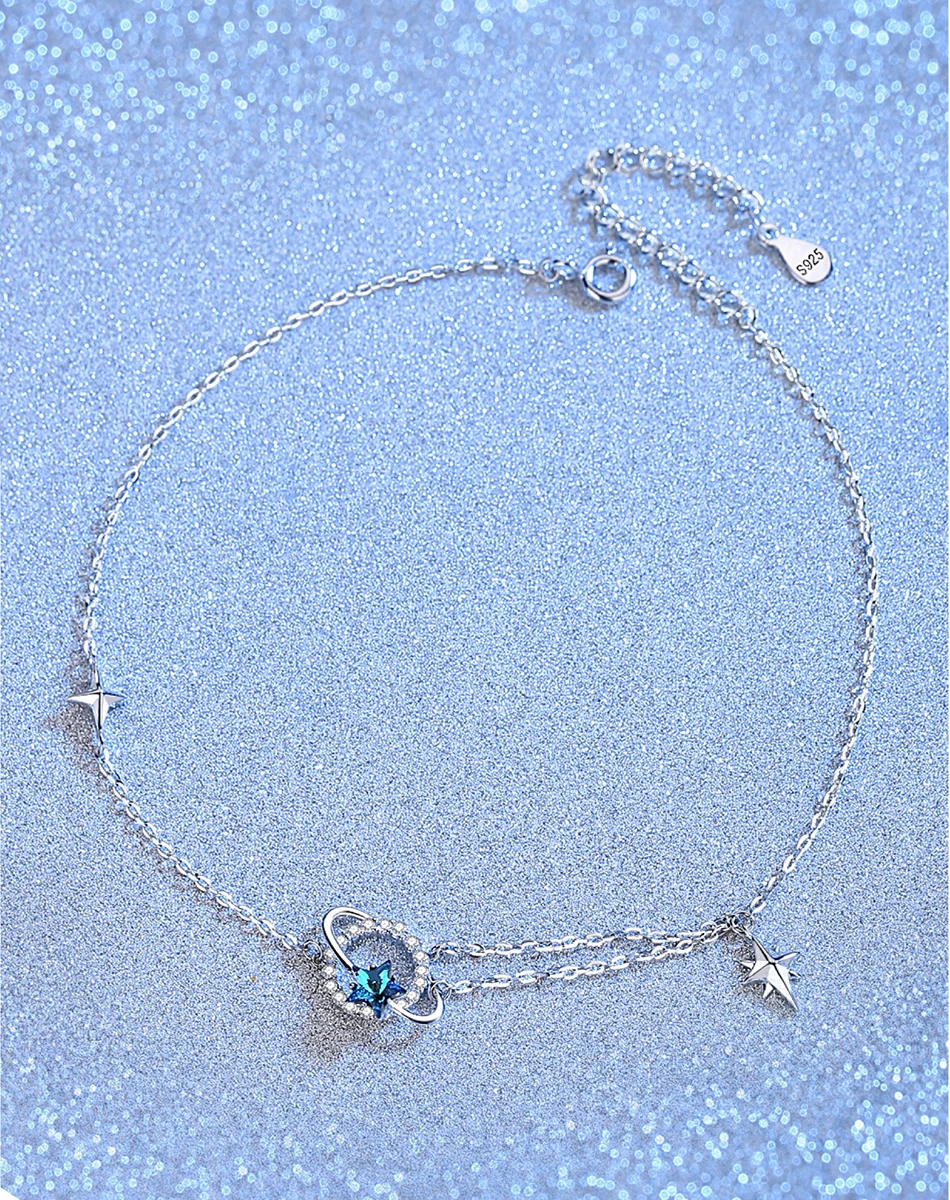 RINNTIN SWB10 fashion 925 sterling silver jewelry star moon time chain crystal charm bracelet