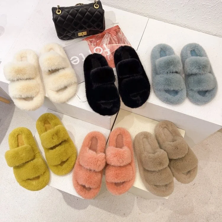 New Arrivals Fashion Trend Home Slippers Mink Fur Wear Non-Slip Women Furry Faux Slippers