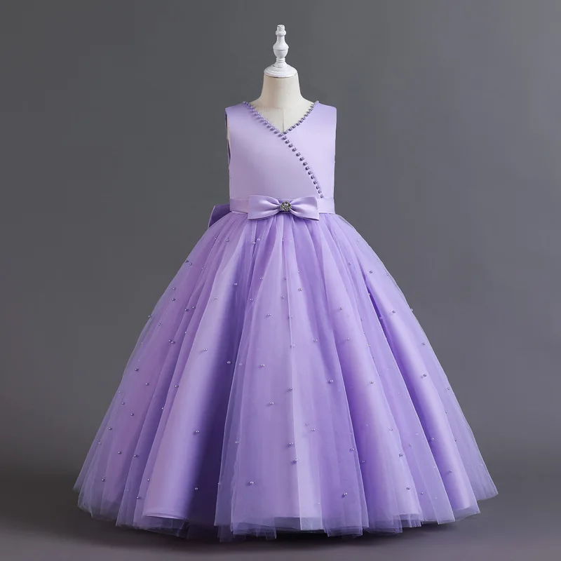 New  Collection Purple Sequined 12 year old Flower Girl Princess Dress Evening Gown Girls Wedding  Maxi Dress