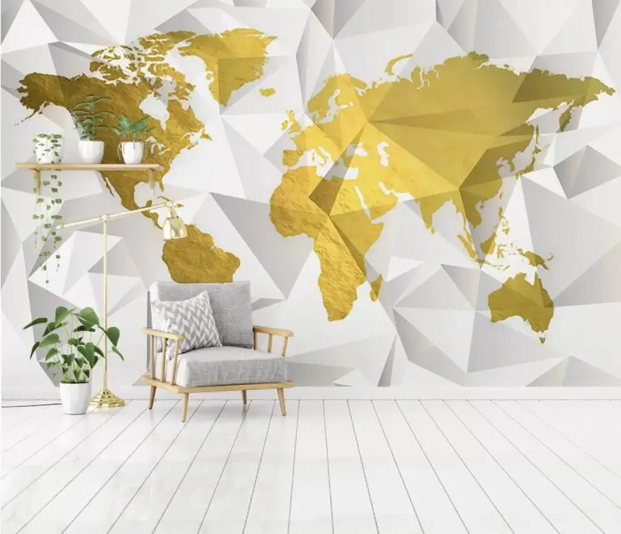 ZHIHAI modern minimalist gold foil map 3D geometric solid background wall decorative painting designer wallpaper