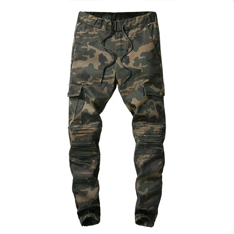 Men camouflage printed joggers crop jeans casual comfortable ankle length string elastic waist cargo pants