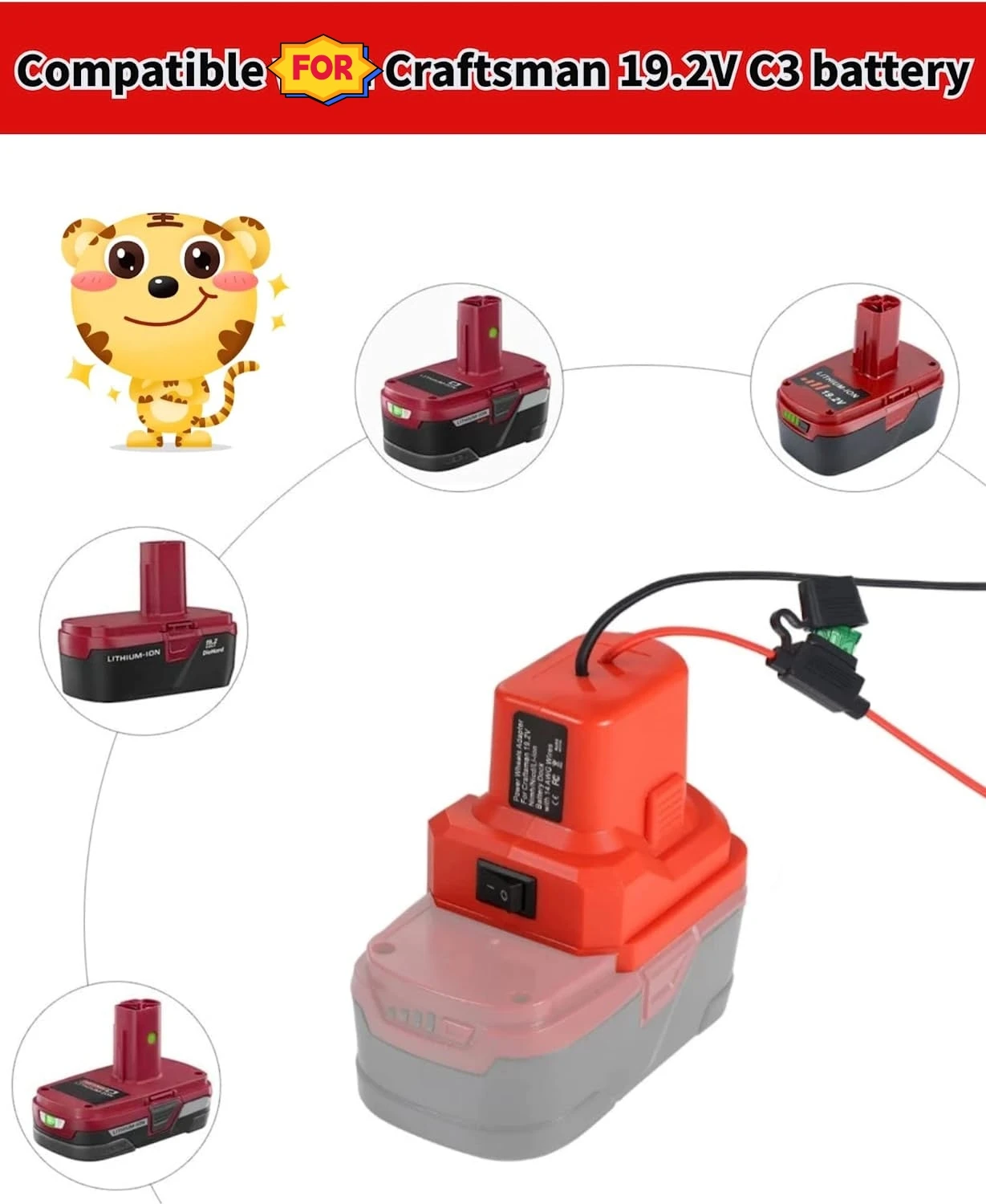 DIY adapter for Craftsman Battery,19.2V Battery DIY Converter Kit with Switch,30Amp Fuses 14AWG Wire Power Wheels Adapter