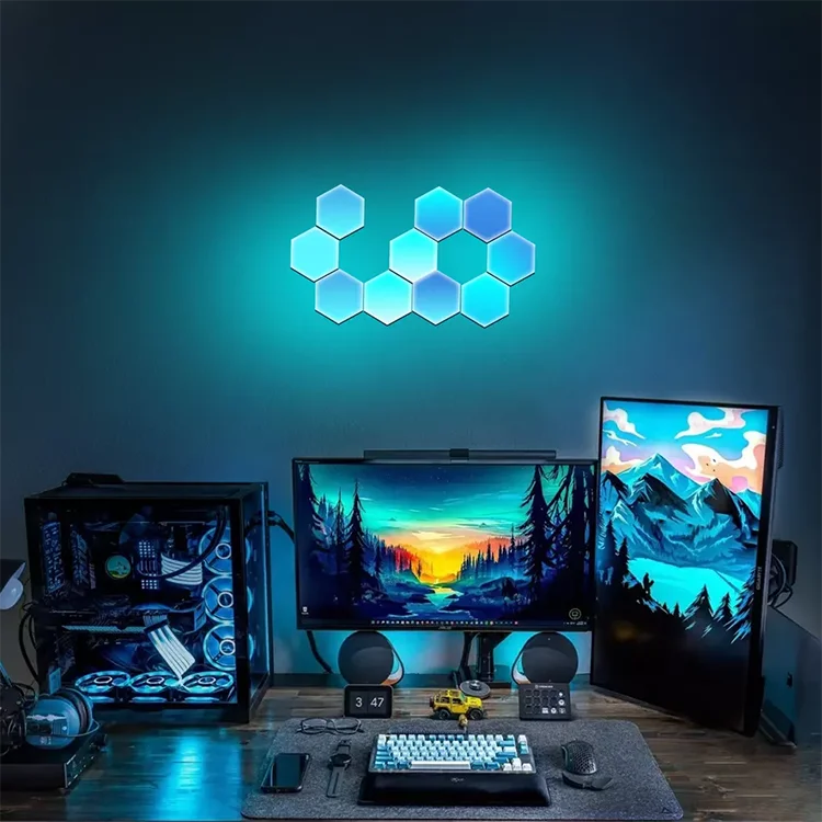 Smart APP Controlled 2022 New Honeycomb Modular Panel LED Light DIY Quantum Hexagonal RGB RGBIC Lamp for Gaming Room Decoration