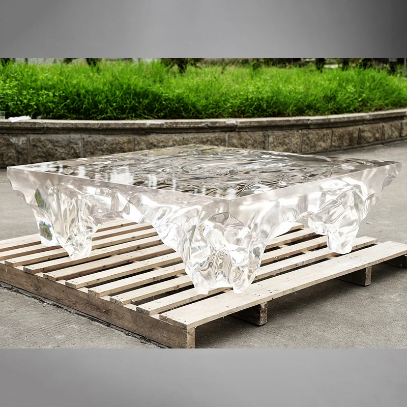 Glass Coffee Table Polished Finishing Champagne Legs Sculpture Modern Furnishing Brass Tempered