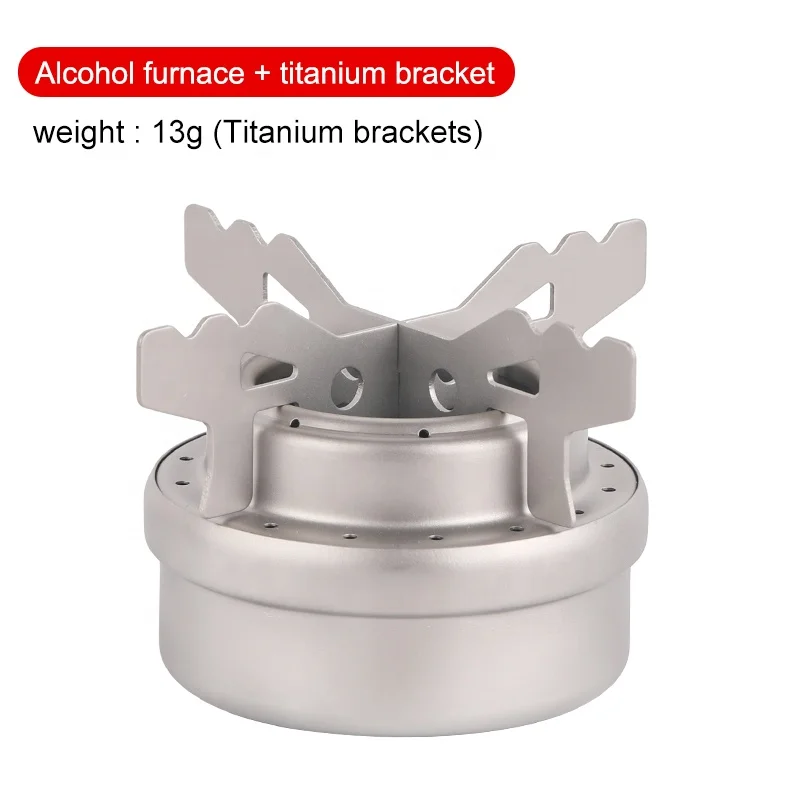 Outdoor Mini Alcohol Stove Titanium/Stainless Steel Camping Furnace with Cross Stand Stove Rack Picnic Pocket Stove