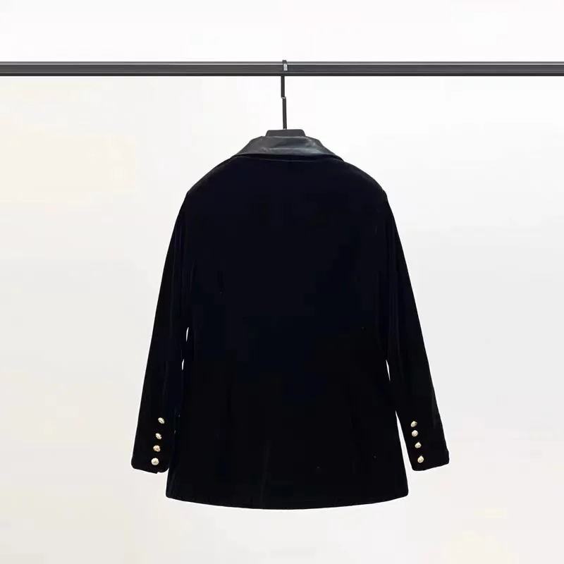 2021 New Short sheep leather spliced gold velvet suit for leisure