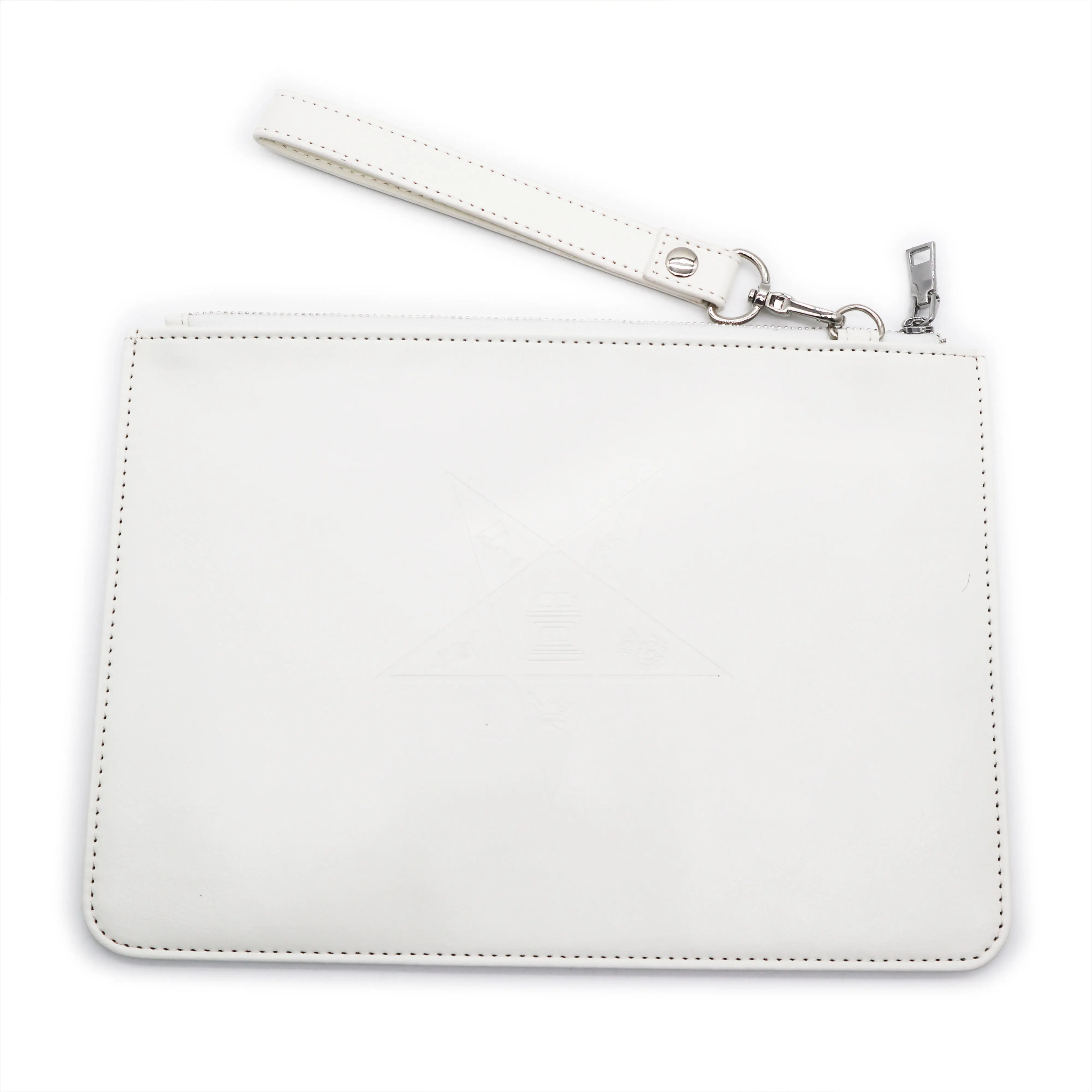 White Leather wristlet clutch bag with OES  for woman