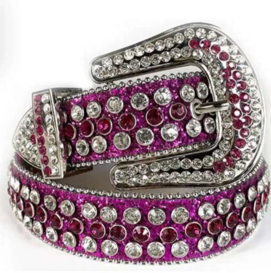 Luxury Western Rhinestone Belt Diamond Buckle High Quality Leather Fashion Crystal Jeans Belt For Women