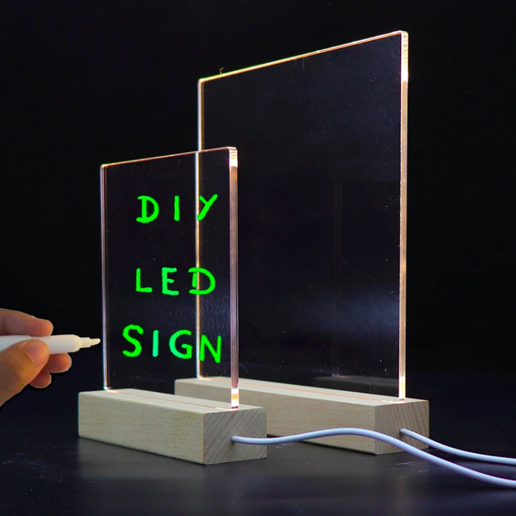 Custom Rewritable Acrylic Night Light 3D Illusion Lampara Message Board Lamp Led Wood Base For Home Decoration