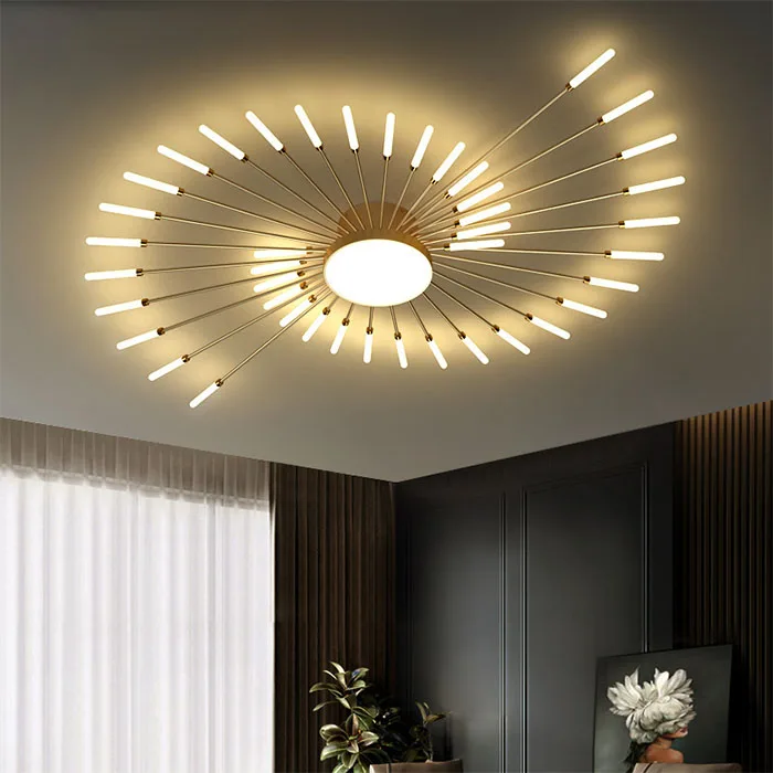 Led Multi-Head Custom  Fireworks Chandeliers For Living Room Bedroom Black Golden Led Ceiling Pendant Lights