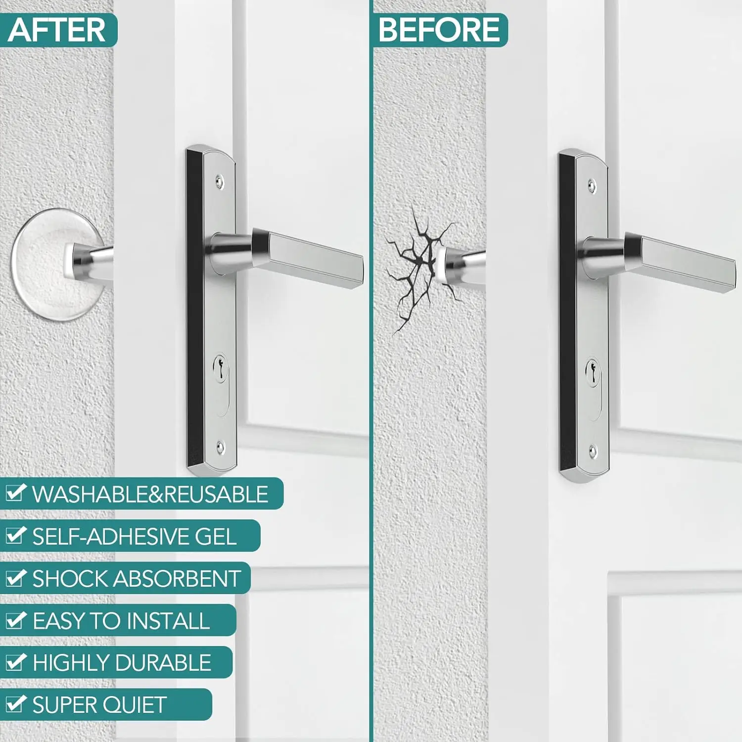 Door Stoppers Wall Protector Reusable Door Bumper with Self Strong Adhesive Quiet Shock Absorbent Gel