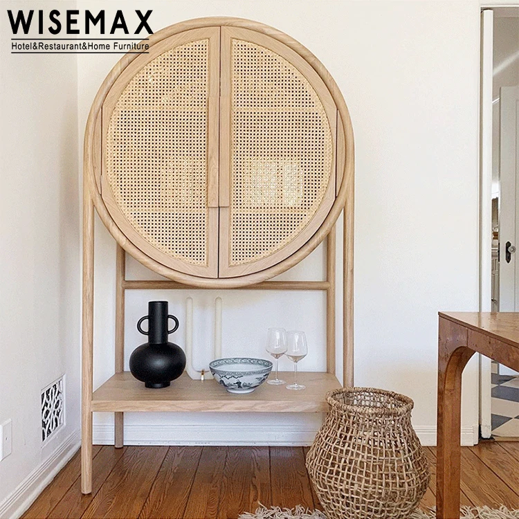 Мебель WISEMAX во французском стиле шкаф для хранения из массива дерева с полкой двухдверный ротанговый