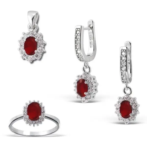 High quality charm oval ruby zircon 925 sterling silver engagement wedding for bride jewelry set