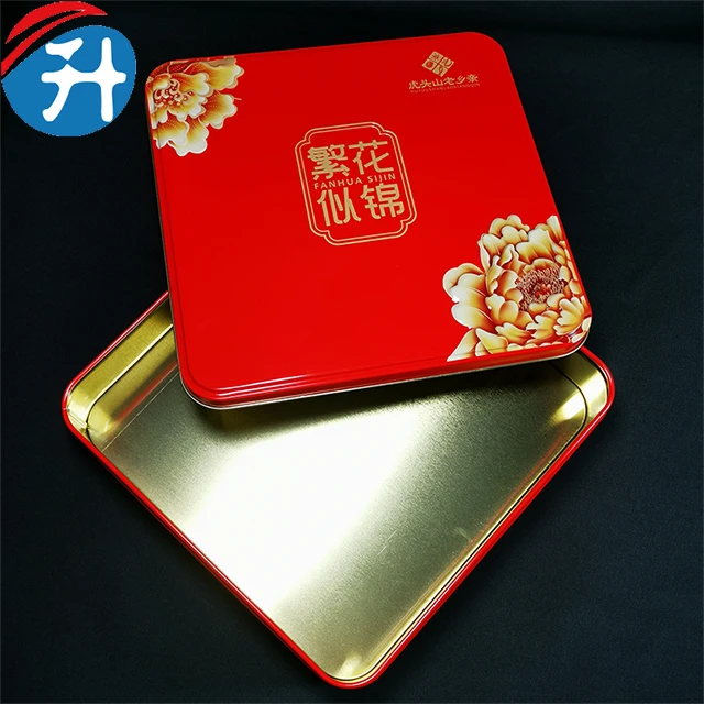 OEM Large 10in Golden Metal Square Tin Cookie Cans For Cake
