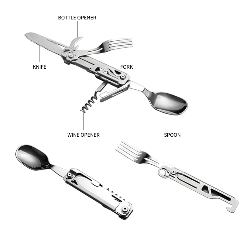 Detachable Tableware Portable Outdoor Camping Stainless Steel Multi Functional Folding Spoon Fork Set Flatware