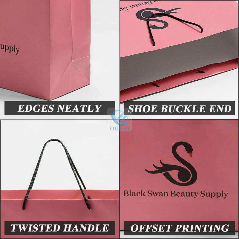 Rose Pink Paper Packaging Plain Tote Gift Bags Reusable Environmental Customized Shopping Bag with Logo Print