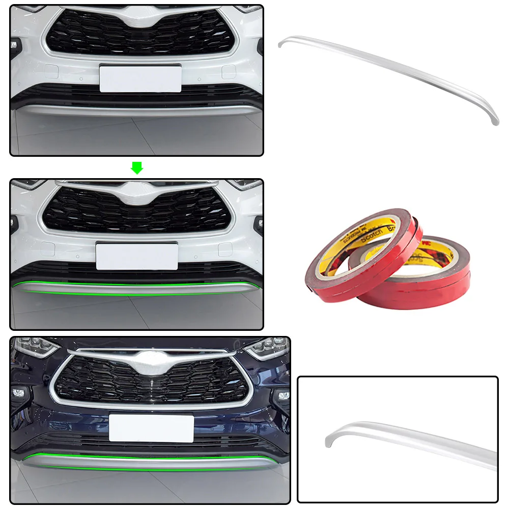 Matte Silver Car Front Bumper Cover Skid Molding Straps Decorative Trim Bumper Protector Accessories For Toyota Highlander 2021