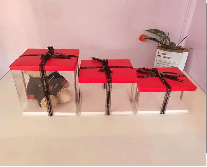 Роскошная пластиковая очень высокая белая цилиндрическая прозрачная коробка для торта с прозрачной крышкой