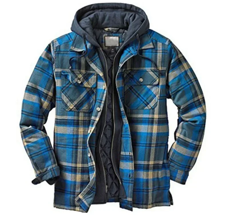 Mens Fleece Lined Flannel Plaid Shirts Jacket Button Down Sherpa Jackets with Hood Long Sleeve Winter Hooded Coats
