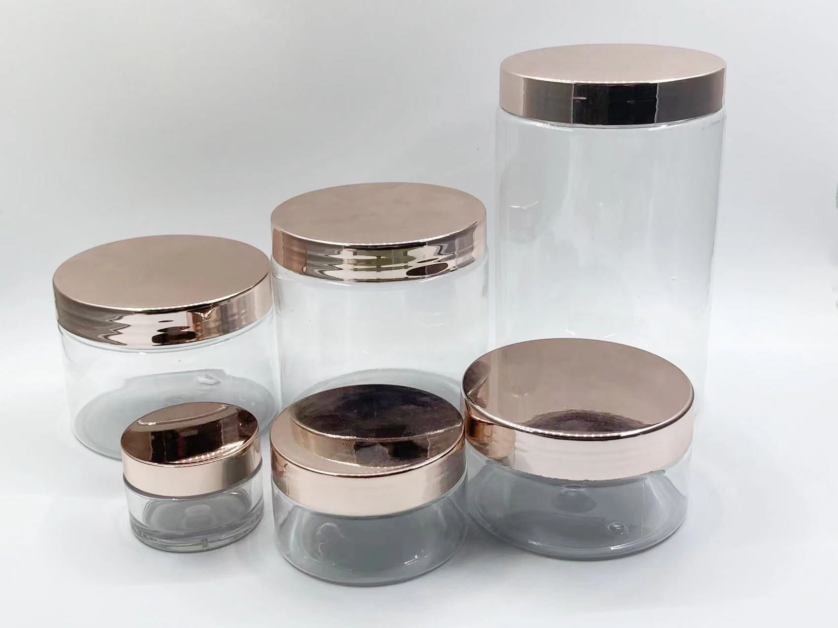 Cosmetic jar and container 4 oz plastic jars white cosmetic jars with lids rose gold custom logo