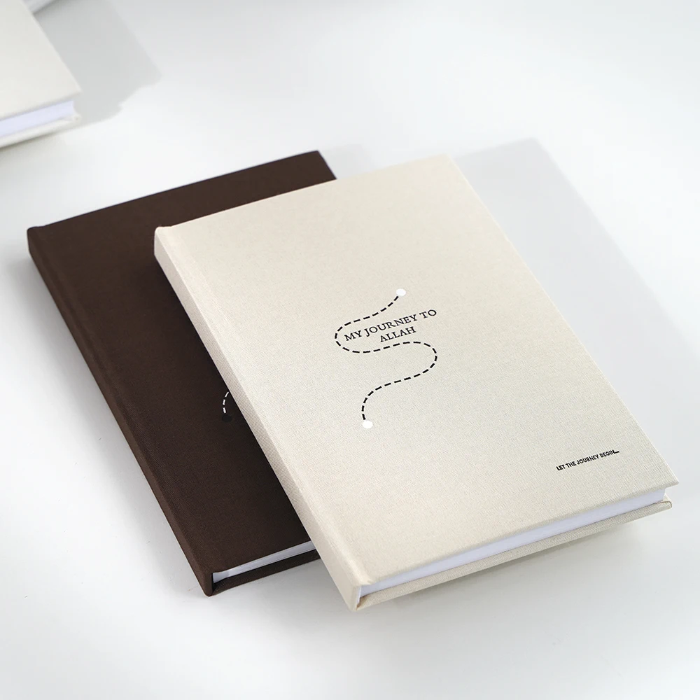 Custom design printing logo notebook hardcover a4 a5 fabric linen cover diary my journal to allah