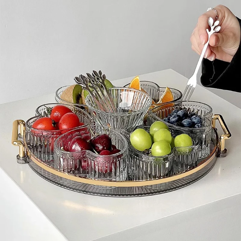 Creative Design Heart Shaped Clear Salad Bowl Glass Crystal Serving Bowl Fruit Plate Set
