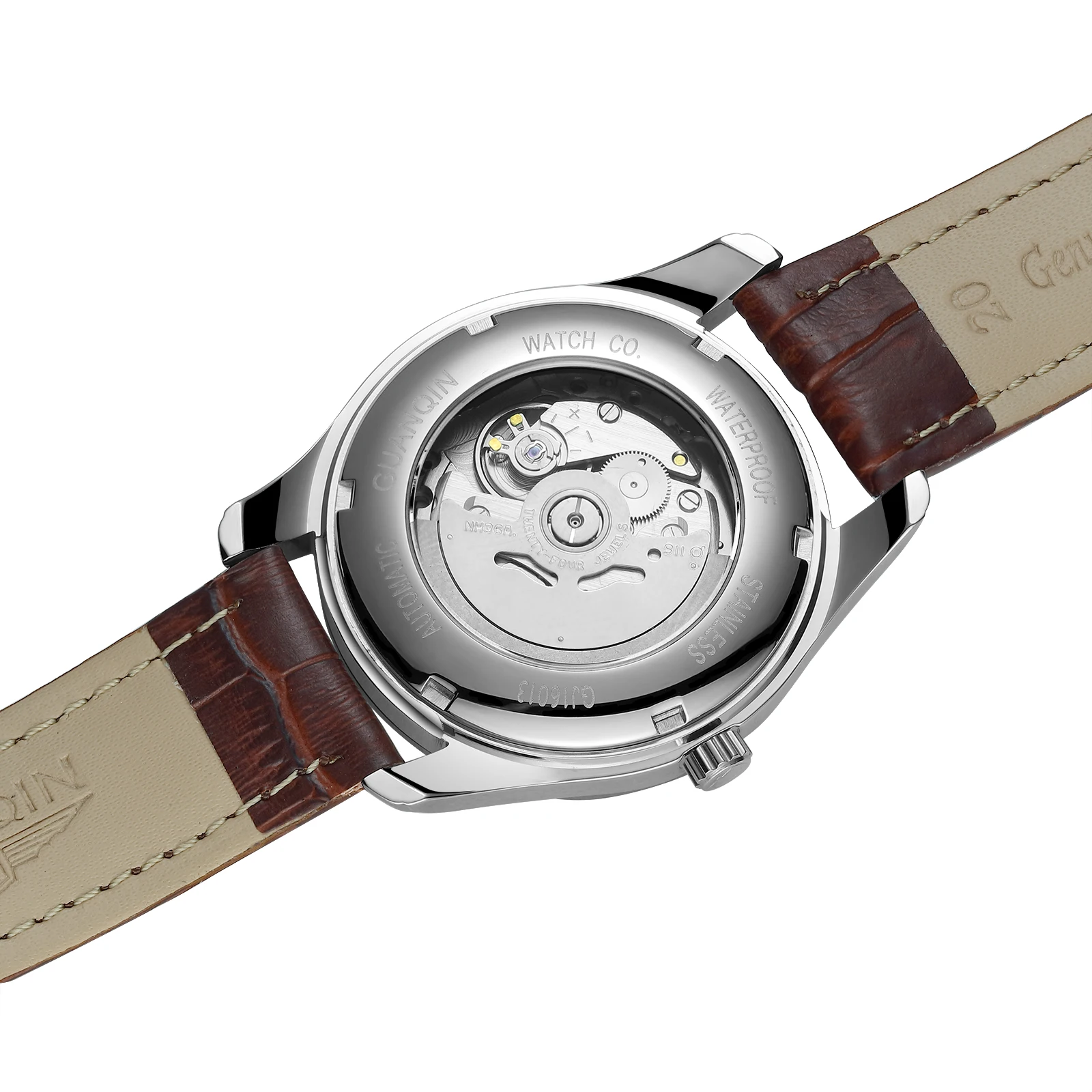 
GUANQIN GJ16034 luxury Silver crown logo waterproof stainless steel mechanical man reloj watch 