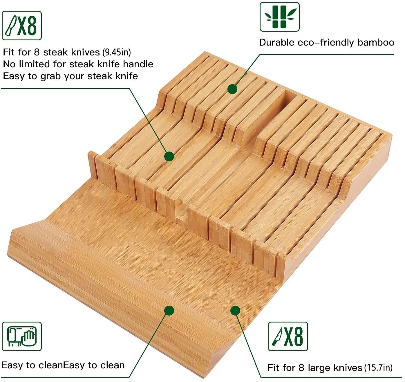 Family use In-drawer Knife Block Organizer Large Steak knife Holder Drawer Kitchen Knife Block
