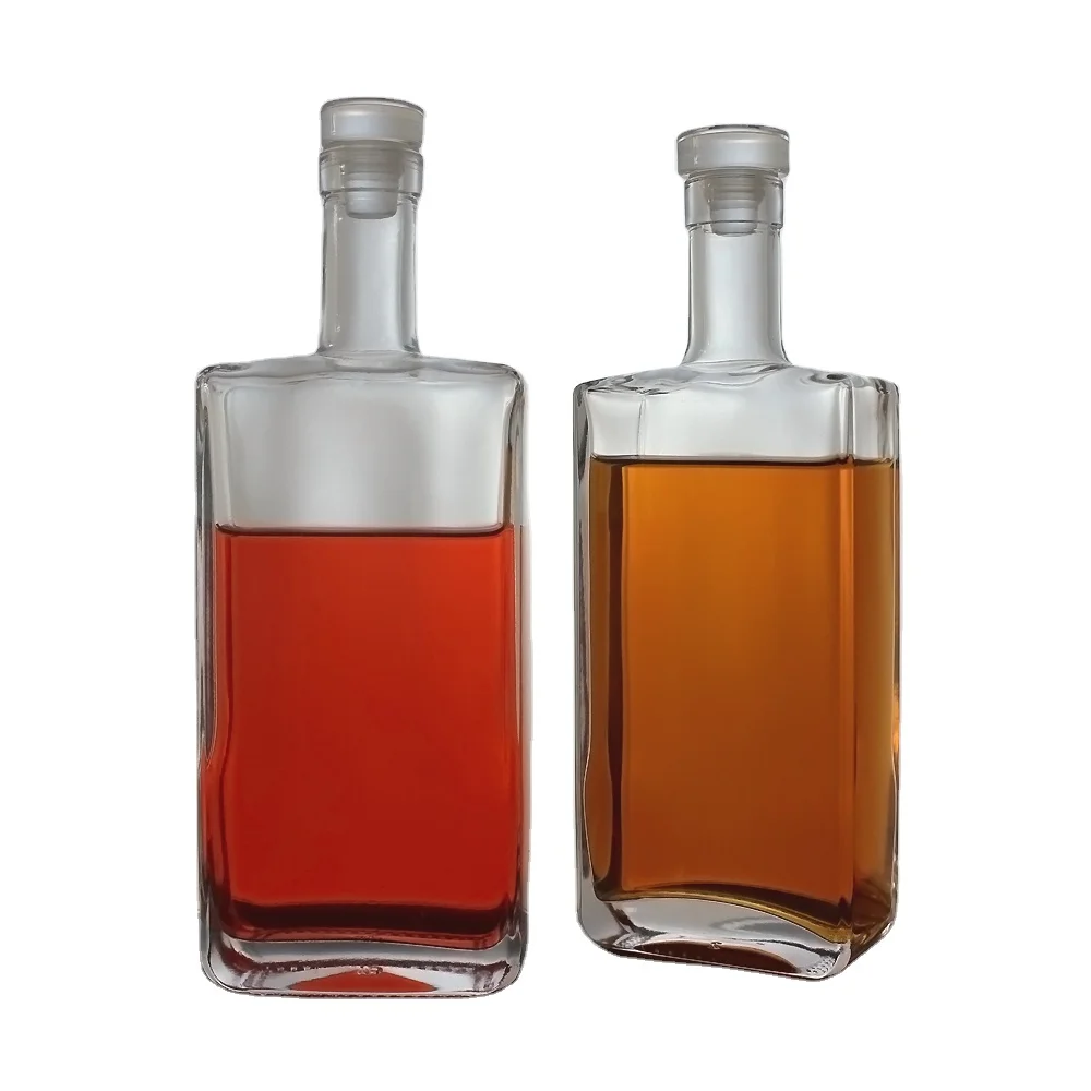 China factory wholesale glass bottle empty clear whisky vodka tequila brandy glass bottle with T type cork