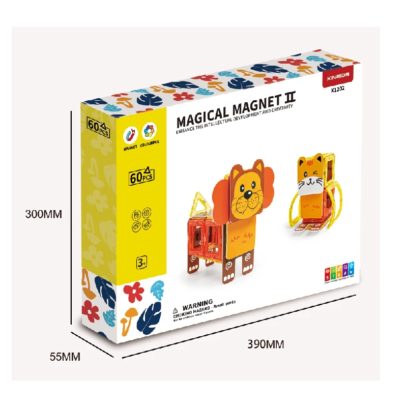 High Quality Safe ABS Plastic 60pcs Magnetic Blocks Zoo Model Constructor Toys for Kids