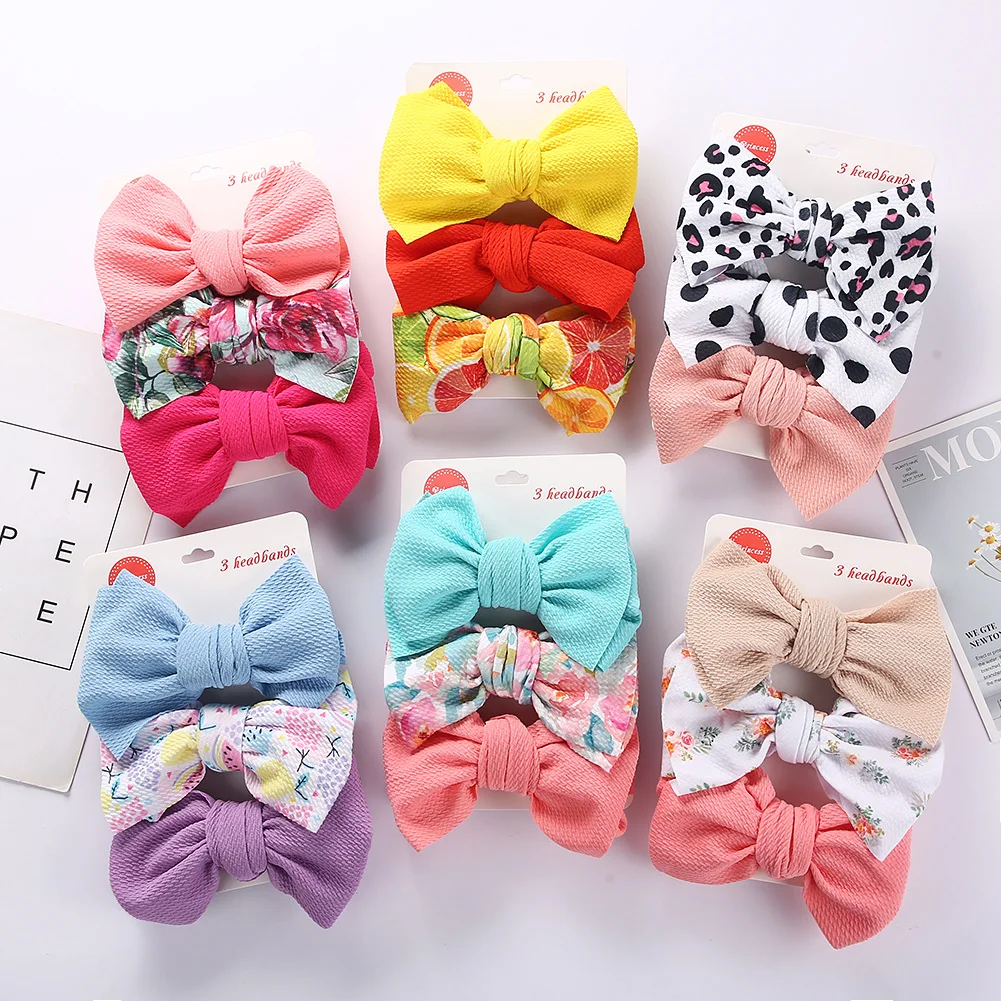 3Pics/Set Baby Messy Bow Headband Set Printed Color High Stretch Elastic Baby Headband Set Top Selling Fabric Hair Accessories