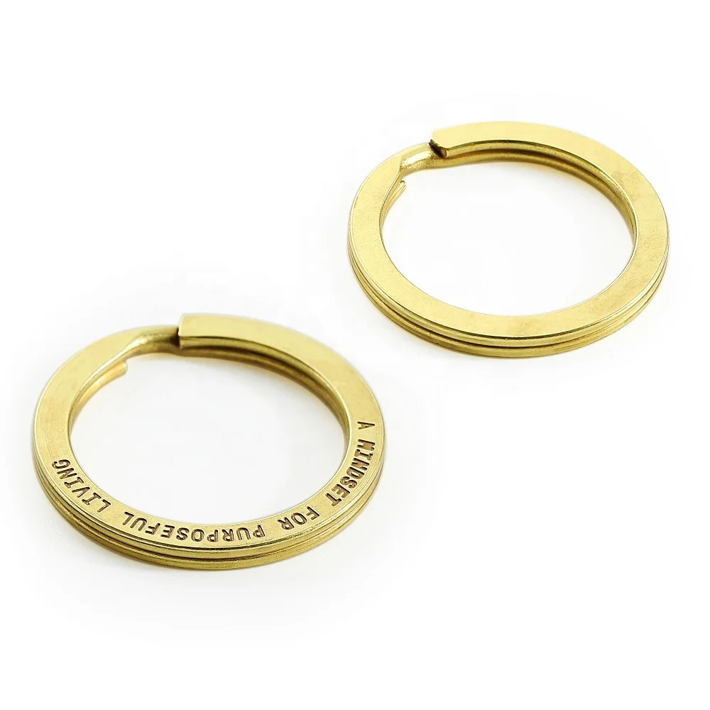 25mm 30mm 35mm round flat brass jump ring engraved laser logo split key ring
