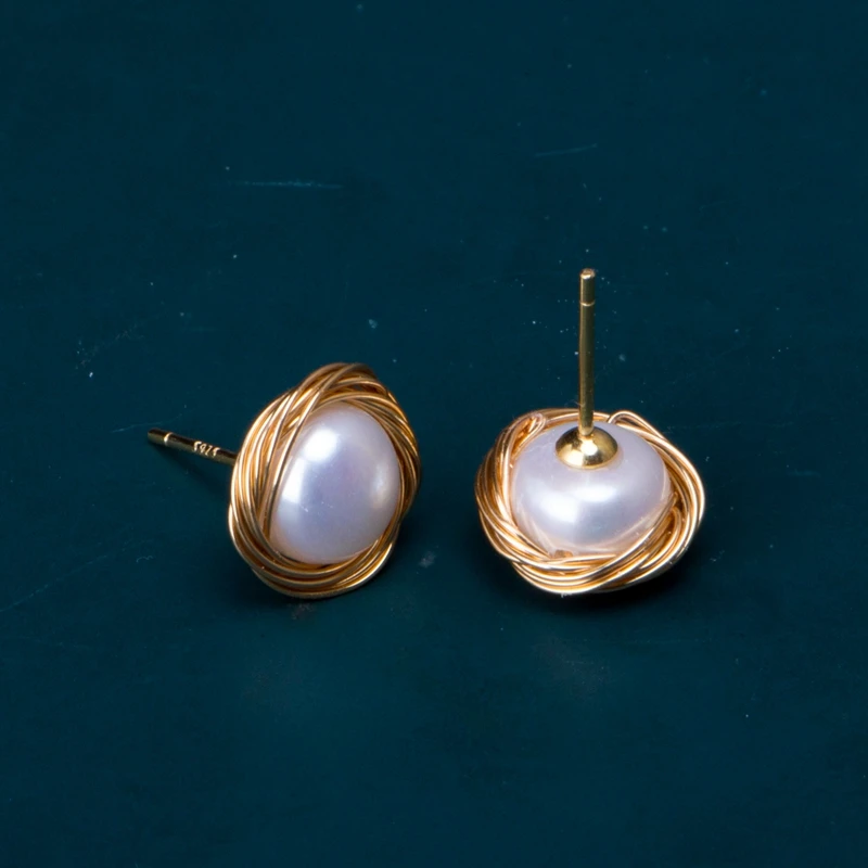 Factory Wholesale High Quality 925 Sliver Gold Color Handmade Freshwater Pearl Earring With Low Price