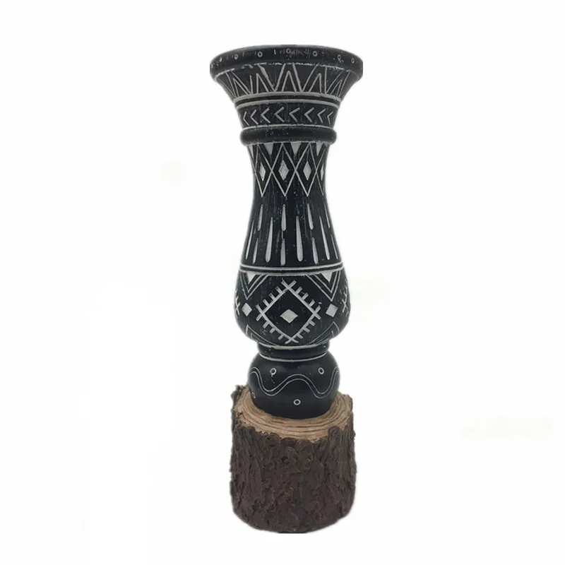Muslim Geometric Pattern Imitation Tree Stump Design Black Candle Holder Resin Candlestick Holders Decoration