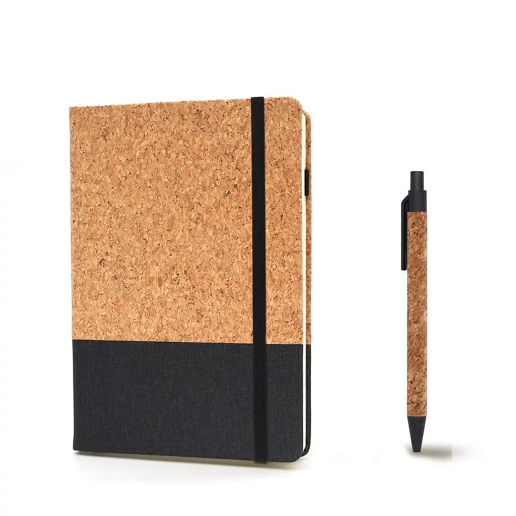 Hot Sale A5 Cork Wood cover Custom Business Office Diary Journal Pu Leather Notebook With Pen