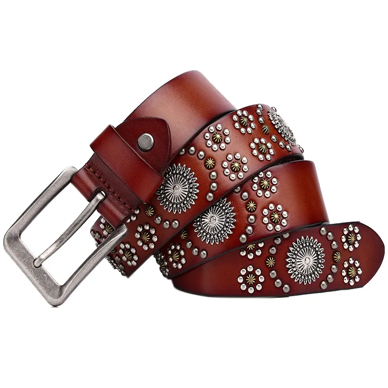 New Style Personalized Studded Belt Studs Decorative Belt Punk Style Hand-Decorated Belt Full Grain Leather