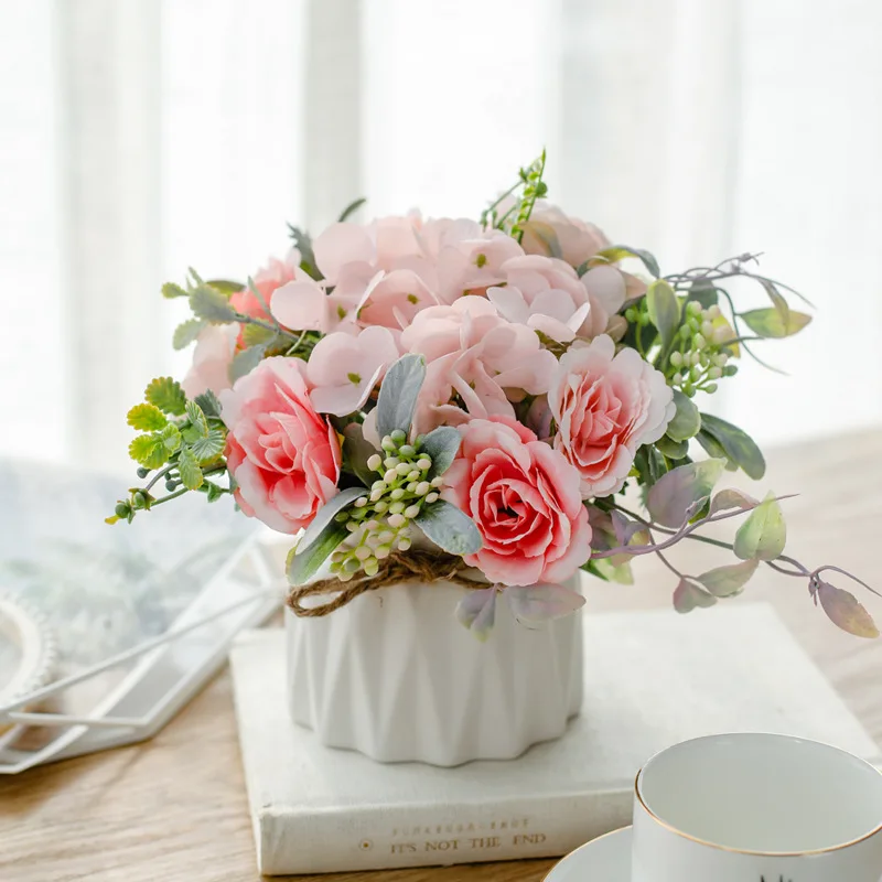 Wholesale home office decor indoor desktop small artificial potted plants artificial flower plant with pot